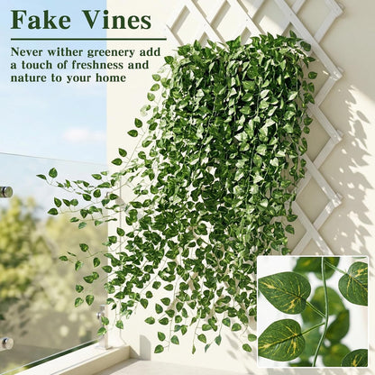 Fake Ivy Vines for Room Decor 12pcs Fake Ivy Greenery Garland Wall Decor (Pothos)