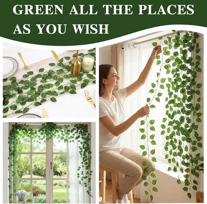 Fake Ivy Vines for Room Decor 12pcs Fake Ivy Greenery Garland Wall Decor (Pothos)