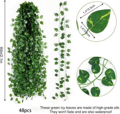Fake Ivy Vines for Room Decor 12pcs Fake Ivy Greenery Garland Wall Decor (Pothos)