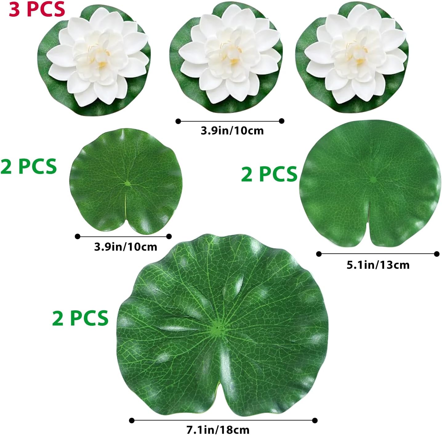 9pcs Artificial Floating Foam Lotus Flowers with Artificial Lotus Leaves, Lily Pads for Lake, Pond Plants Ornaments for Pool Aquarium Water Decoration, White