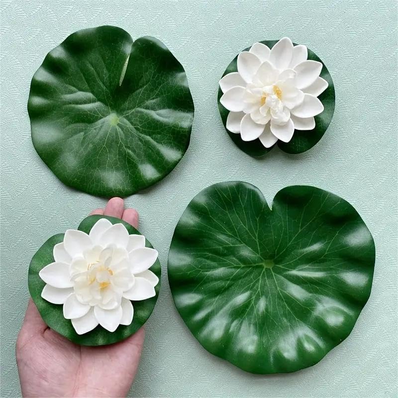 9pcs Artificial Floating Foam Lotus Flowers with Artificial Lotus Leaves, Lily Pads for Lake, Pond Plants Ornaments for Pool Aquarium Water Decoration, White