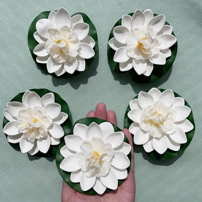 9pcs Artificial Floating Foam Lotus Flowers with Artificial Lotus Leaves, Lily Pads for Lake, Pond Plants Ornaments for Pool Aquarium Water Decoration, White