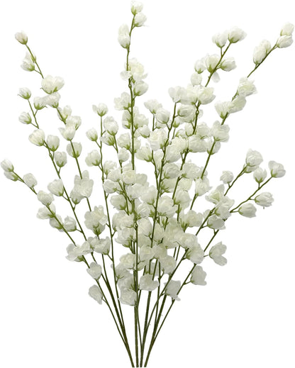 Artificial Forsythia Branches Fake Wildflowers White 41" Silk Flowers with Long Stems Faux Spring Flowers 4PCS for Tall Vase Home Table Wedding Graveyard Kitchen Office Decoration