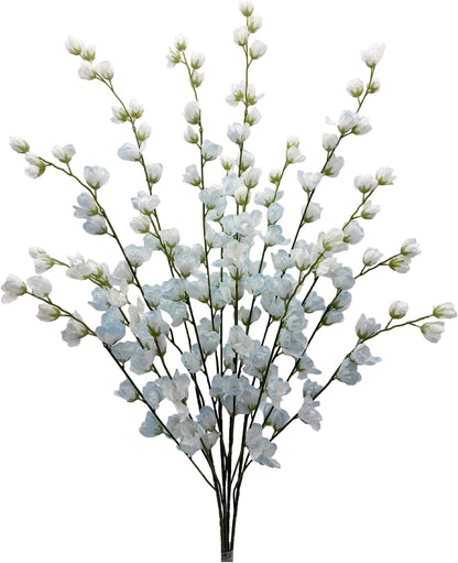 Artificial Forsythia Branches Fake Wildflowers White 41" Silk Flowers with Long Stems Faux Spring Flowers 4PCS for Tall Vase Home Table Wedding Graveyard Kitchen Office Decoration