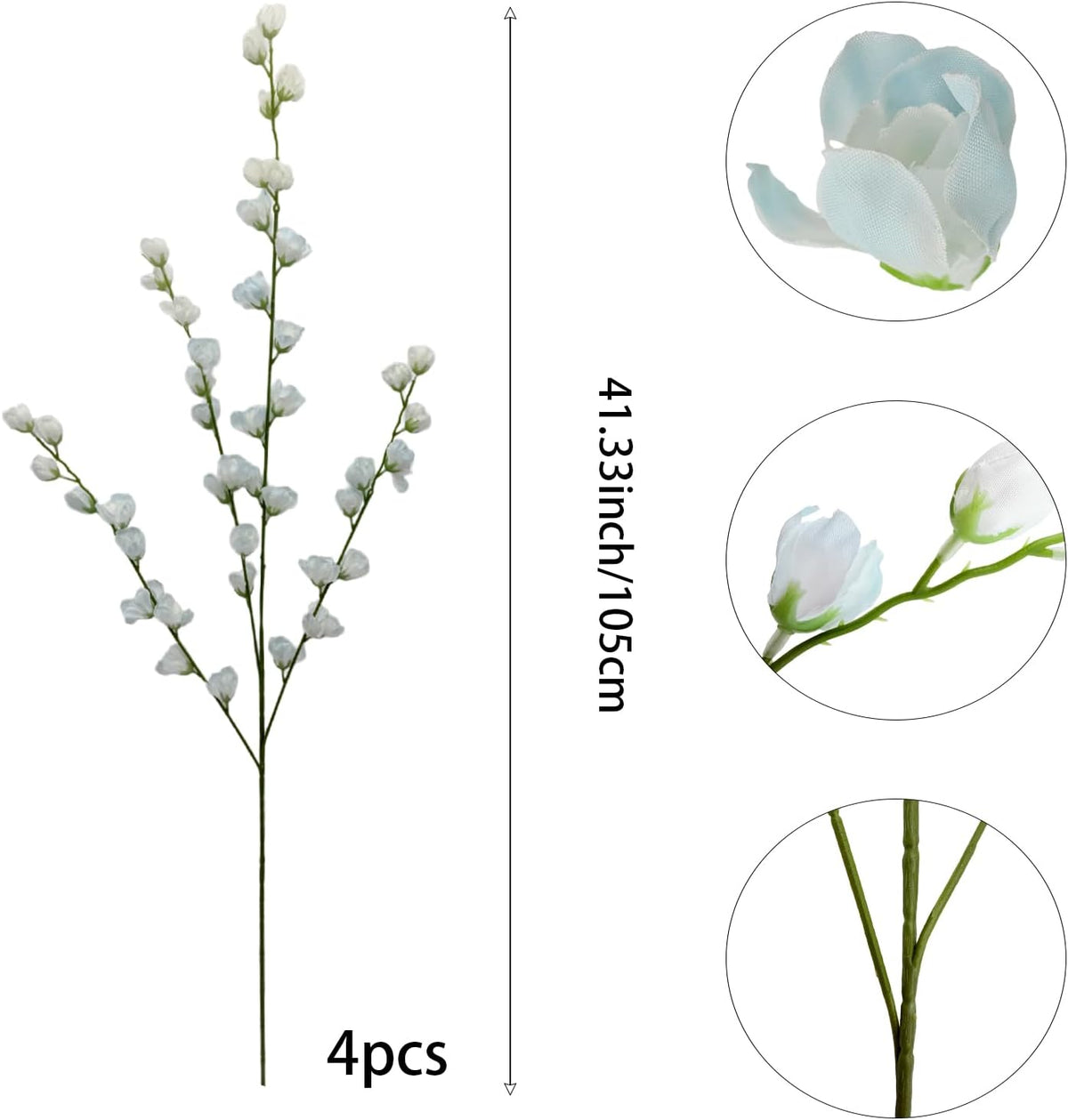 Artificial Forsythia Branches Fake Wildflowers White 41" Silk Flowers with Long Stems Faux Spring Flowers 4PCS for Tall Vase Home Table Wedding Graveyard Kitchen Office Decoration