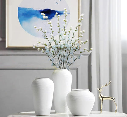 Artificial Forsythia Branches Fake Wildflowers White 41" Silk Flowers with Long Stems Faux Spring Flowers 4PCS for Tall Vase Home Table Wedding Graveyard Kitchen Office Decoration
