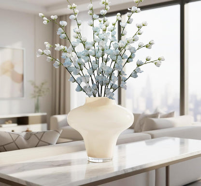 Artificial Forsythia Branches Fake Wildflowers White 41" Silk Flowers with Long Stems Faux Spring Flowers 4PCS for Tall Vase Home Table Wedding Graveyard Kitchen Office Decoration