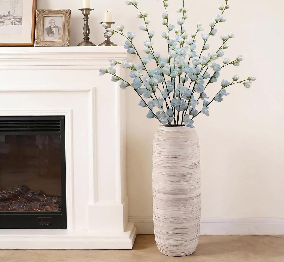 Artificial Forsythia Branches Fake Wildflowers White 41" Silk Flowers with Long Stems Faux Spring Flowers 4PCS for Tall Vase Home Table Wedding Graveyard Kitchen Office Decoration