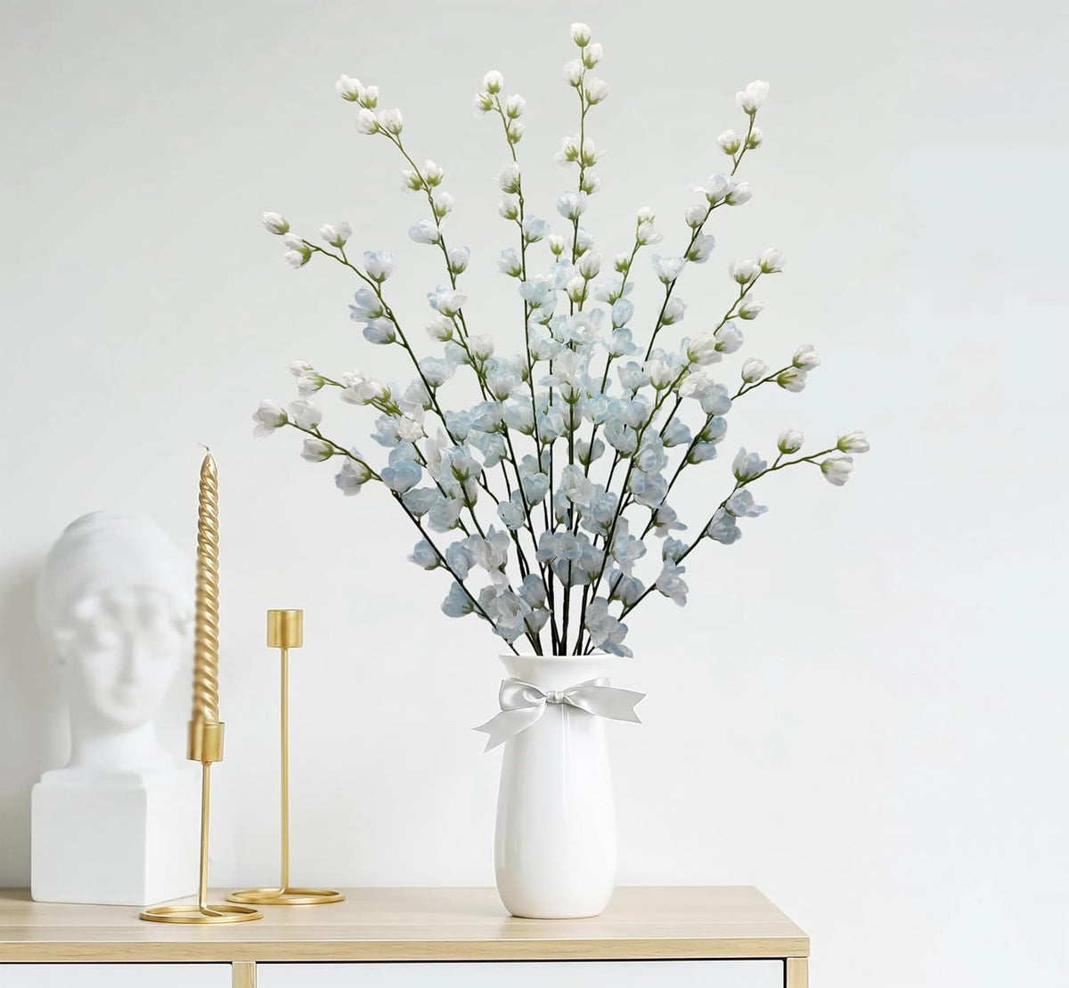 Artificial Forsythia Branches Fake Wildflowers White 41" Silk Flowers with Long Stems Faux Spring Flowers 4PCS for Tall Vase Home Table Wedding Graveyard Kitchen Office Decoration