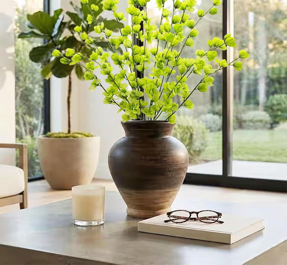 Artificial Forsythia Branches Fake Wildflowers White 41" Silk Flowers with Long Stems Faux Spring Flowers 4PCS for Tall Vase Home Table Wedding Graveyard Kitchen Office Decoration