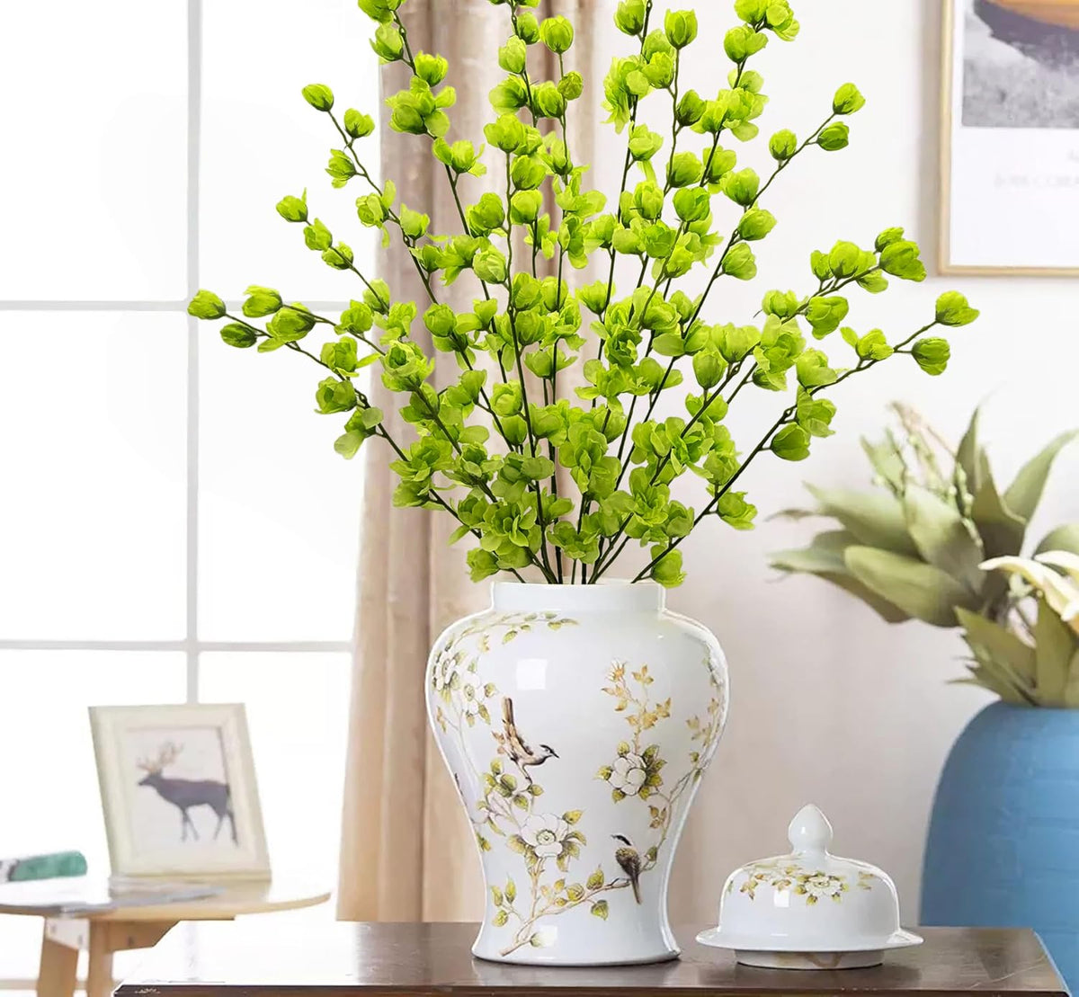 Artificial Forsythia Branches Fake Wildflowers White 41" Silk Flowers with Long Stems Faux Spring Flowers 4PCS for Tall Vase Home Table Wedding Graveyard Kitchen Office Decoration