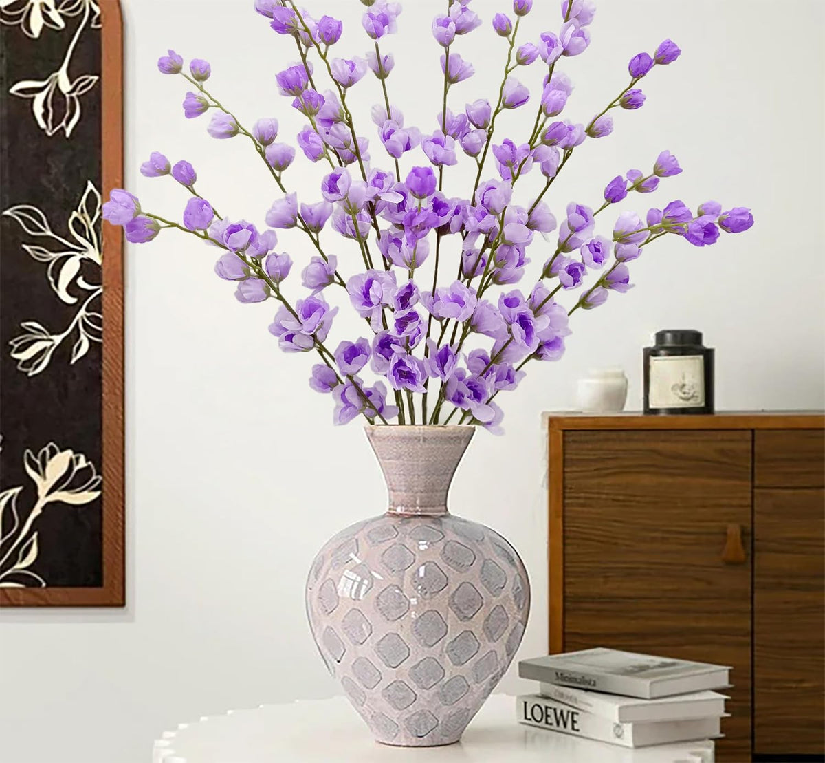 Artificial Forsythia Branches Fake Wildflowers White 41" Silk Flowers with Long Stems Faux Spring Flowers 4PCS for Tall Vase Home Table Wedding Graveyard Kitchen Office Decoration