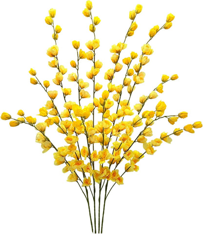 Artificial Forsythia Branches Fake Wildflowers White 41" Silk Flowers with Long Stems Faux Spring Flowers 4PCS for Tall Vase Home Table Wedding Graveyard Kitchen Office Decoration