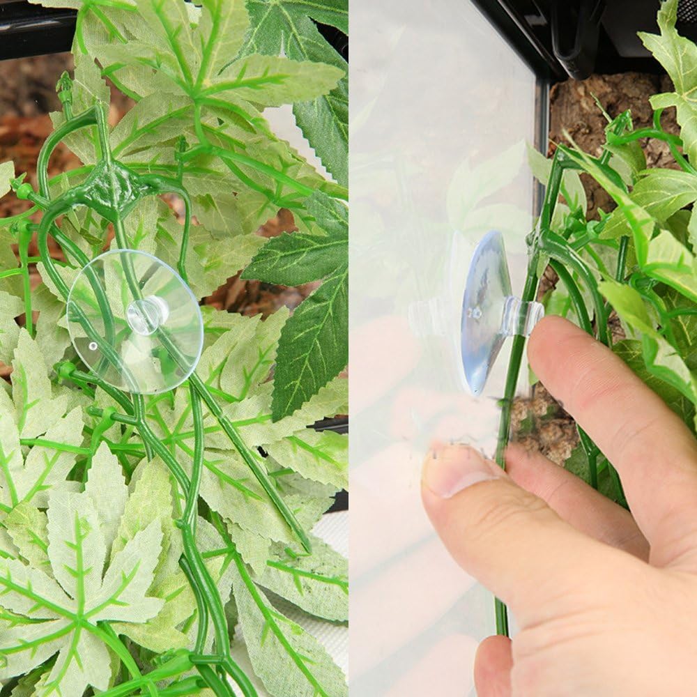 Reptile Plants Hanging Silk Terrarium Plants with Suction Cup for Bearded Dragons,Lizards,Geckos,Snake Pets and Hermit Crab Tank Habitat Decorations,Small Size,12 inches