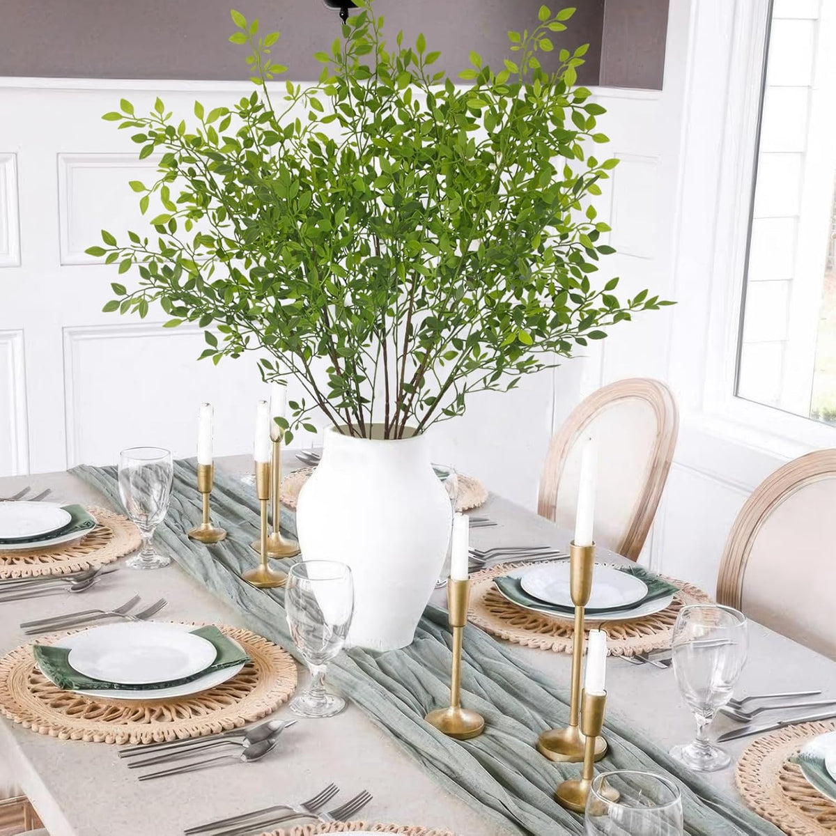 3 Pcs Faux Greenery Stems for Vase 43.3 inch Artificial Branches with Leaves Nandina Fake Plants Spring Stems for Vase Home Shop Garden Decoration