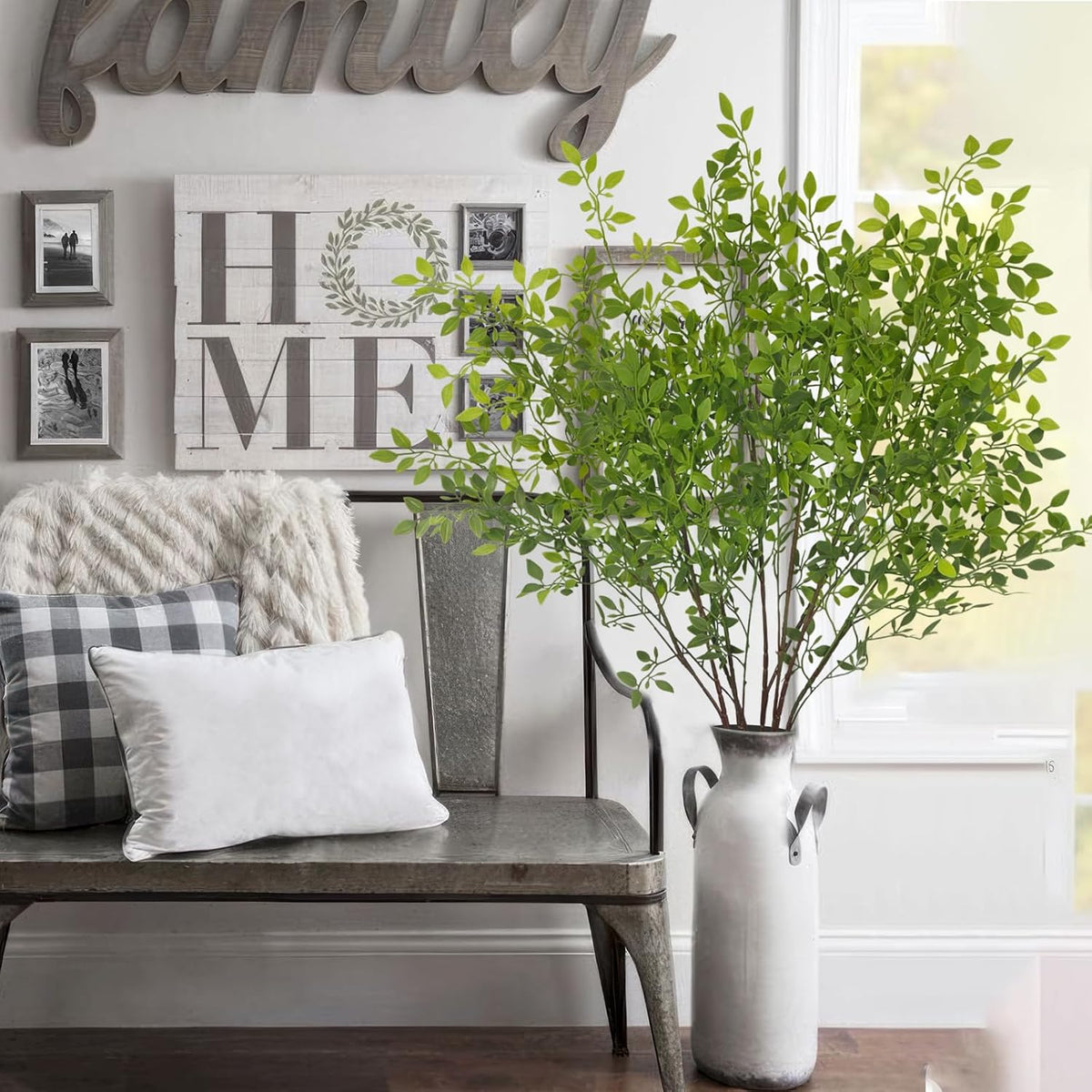 3 Pcs Faux Greenery Stems for Vase 43.3 inch Artificial Branches with Leaves Nandina Fake Plants Spring Stems for Vase Home Shop Garden Decoration