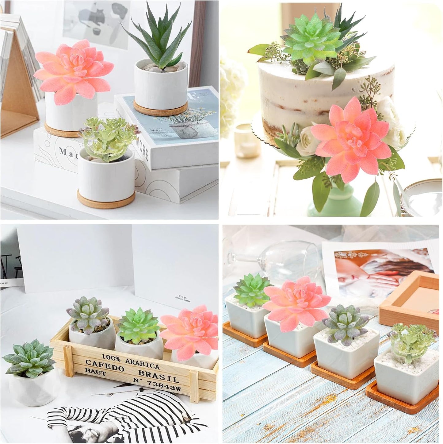 8 Pack Artificial Succulents Unpotted, Realistic Fake Cactus Echeveria Rosette Faux Plants for DIY Terrarium, Wedding Decor, Office Desk, Bathroom Shelf, Home Accents