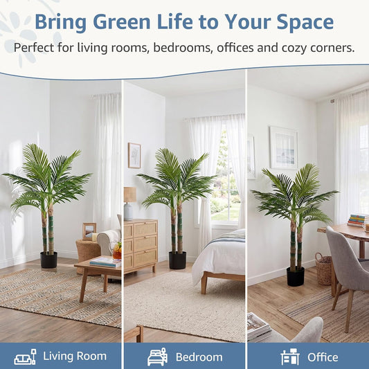 DUMOS 47in Artificial Palm Tree, Realistic Faux Indoor Floor Plant with Lifelike Leaves and Black Planter Pot, Maintenance Free Tropical Greenery Decor for Living Room, Bedroom, Office and Porch