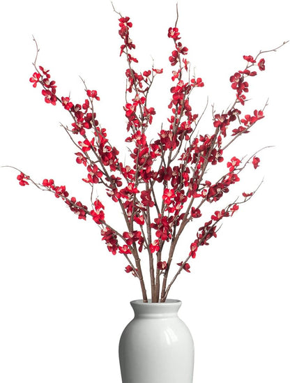 4Pcs Cherry Blossom Branches Artificial Flowers for Spring Summer Indoor Decoration,Faux Long Stem Artificial Flowers for Wedding Home Office Bedroom Party Table Centerpieces Decor (Pink)