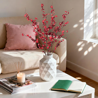 4Pcs Cherry Blossom Branches Artificial Flowers for Spring Summer Indoor Decoration,Faux Long Stem Artificial Flowers for Wedding Home Office Bedroom Party Table Centerpieces Decor (Pink)
