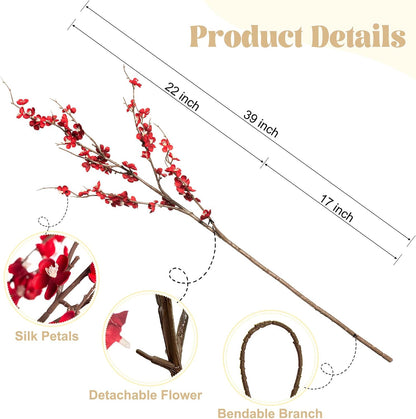 4Pcs Cherry Blossom Branches Artificial Flowers for Spring Summer Indoor Decoration,Faux Long Stem Artificial Flowers for Wedding Home Office Bedroom Party Table Centerpieces Decor (Pink)
