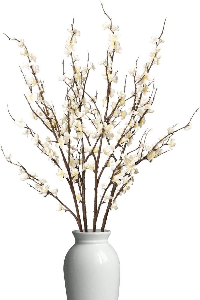4Pcs Cherry Blossom Branches Artificial Flowers for Spring Summer Indoor Decoration,Faux Long Stem Artificial Flowers for Wedding Home Office Bedroom Party Table Centerpieces Decor (Pink)