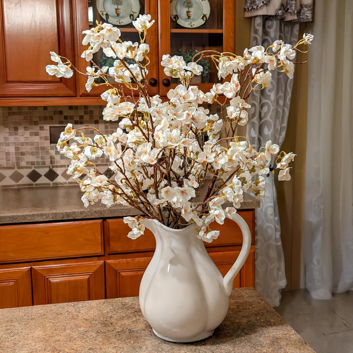 4Pcs Cherry Blossom Branches Artificial Flowers for Spring Summer Indoor Decoration,Faux Long Stem Artificial Flowers for Wedding Home Office Bedroom Party Table Centerpieces Decor (Pink)