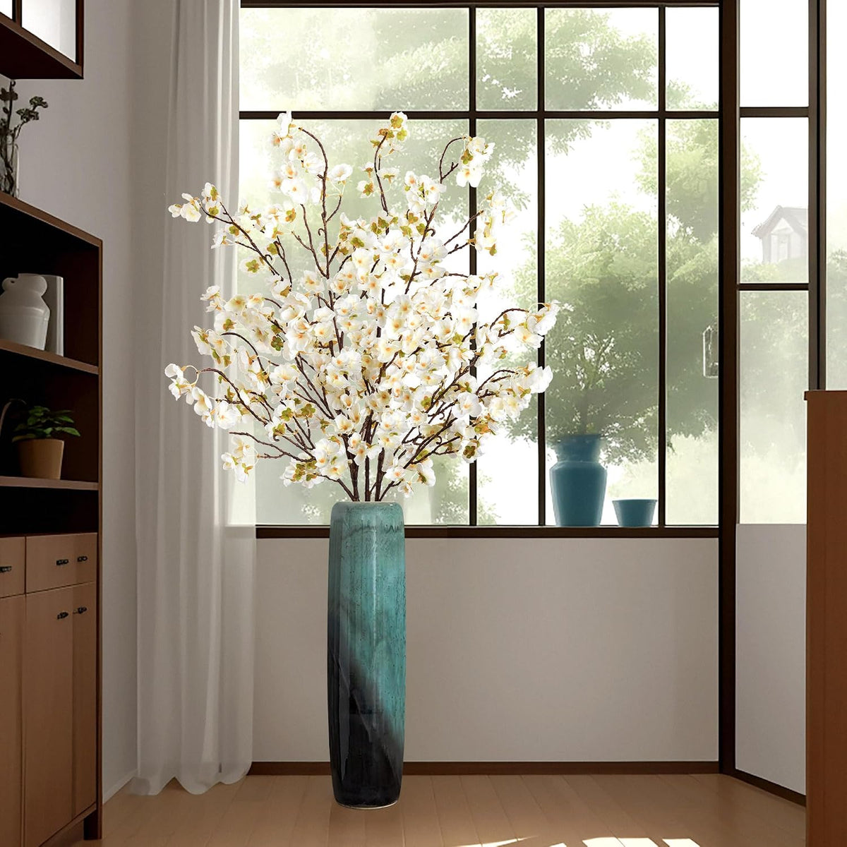 4Pcs Cherry Blossom Branches Artificial Flowers for Spring Summer Indoor Decoration,Faux Long Stem Artificial Flowers for Wedding Home Office Bedroom Party Table Centerpieces Decor (Pink)