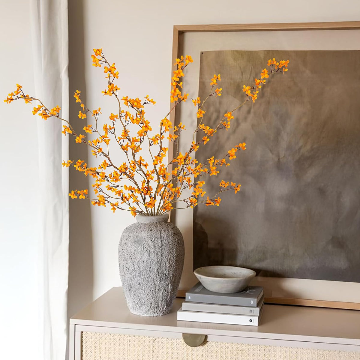 4Pcs Cherry Blossom Branches Artificial Flowers for Spring Summer Indoor Decoration,Faux Long Stem Artificial Flowers for Wedding Home Office Bedroom Party Table Centerpieces Decor (Pink)