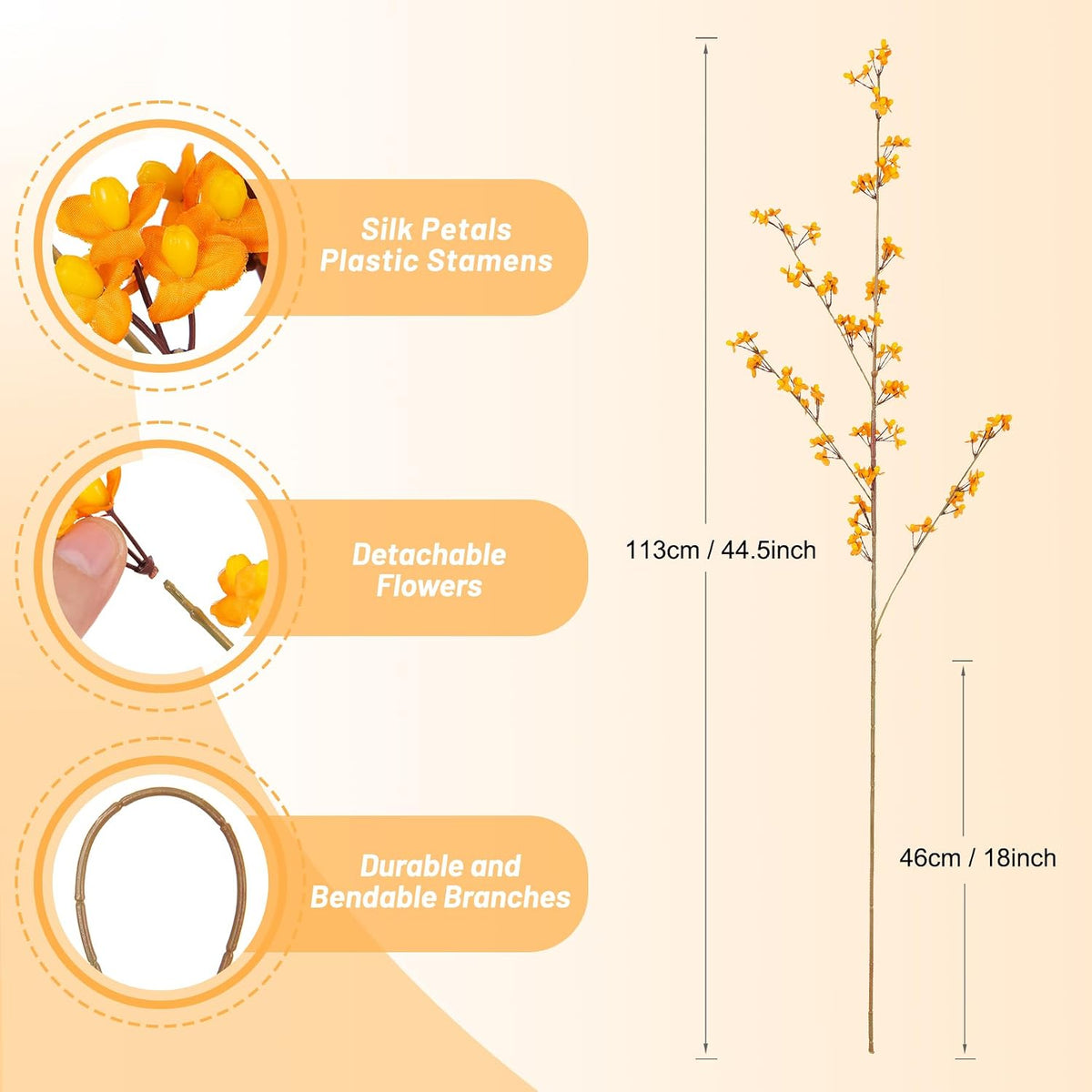 4Pcs Cherry Blossom Branches Artificial Flowers for Spring Summer Indoor Decoration,Faux Long Stem Artificial Flowers for Wedding Home Office Bedroom Party Table Centerpieces Decor (Pink)