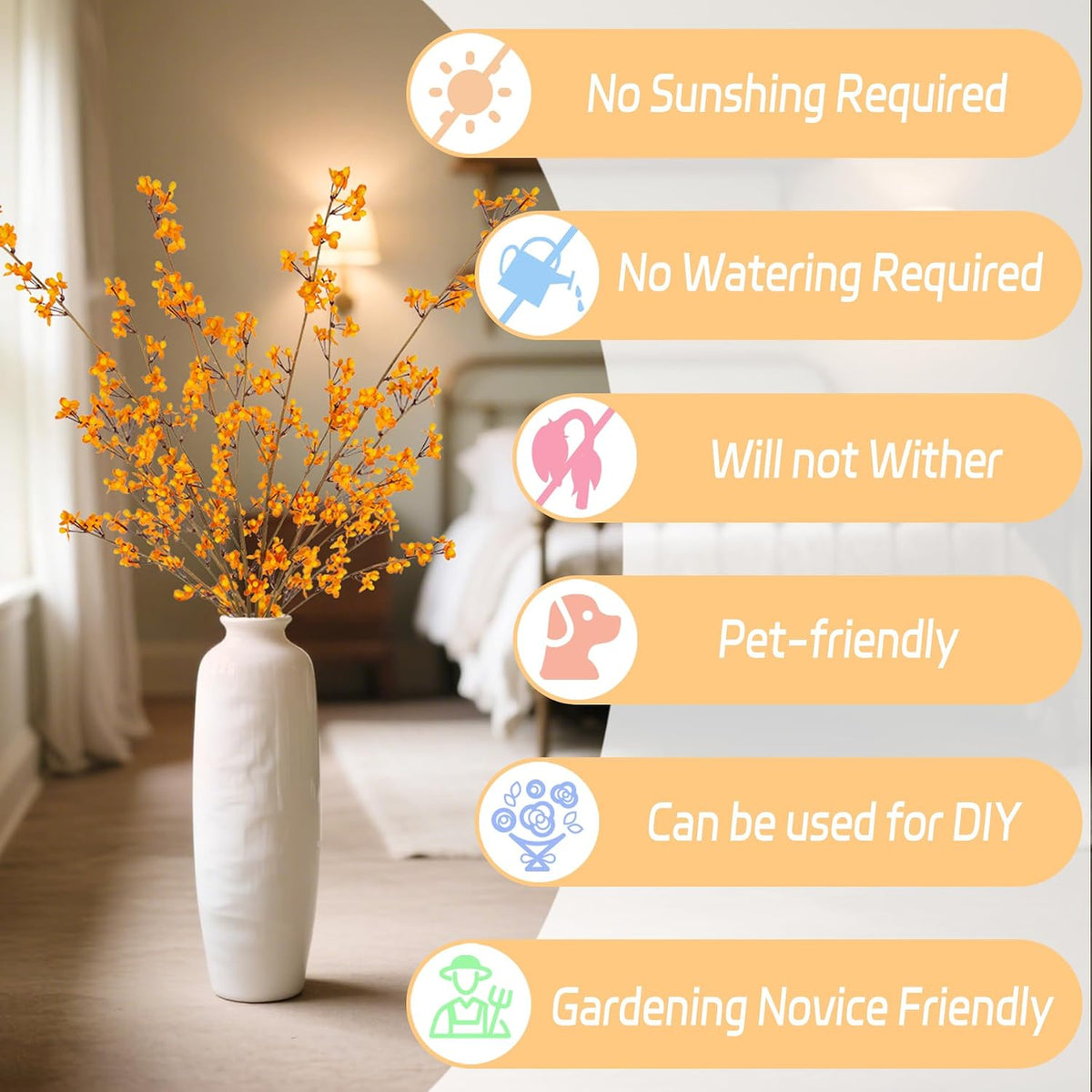 4Pcs Cherry Blossom Branches Artificial Flowers for Spring Summer Indoor Decoration,Faux Long Stem Artificial Flowers for Wedding Home Office Bedroom Party Table Centerpieces Decor (Pink)