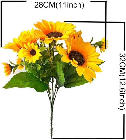 4 Bunches Artificial Sunflower Bouquet, Fake Silk Sunflower Flowers, Realistic Silk Sunflowers for Home Hotel DIY Craft Wedding Party Decoration Indoor and Outdoor Decor, XRK-4