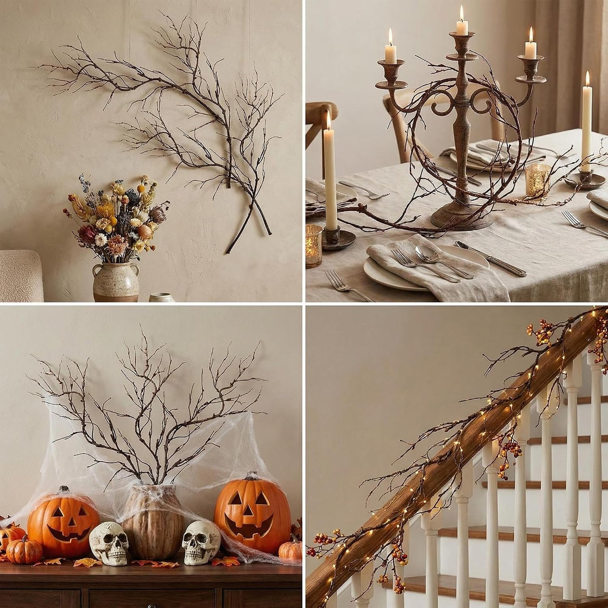 4pcs 63in Black Bendable Fake Halloween Tree Branches Wall Decor