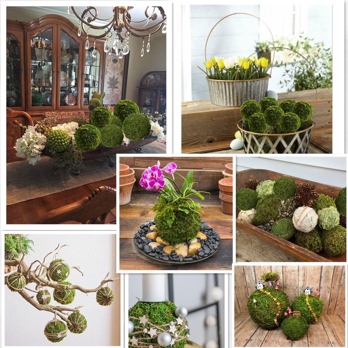 Usmola 18pcs Fake Moss Balls, 6pcs 3.2" Faux Green Balls + 12pcs 2" Artificial Moss Decorative Balls for Centerpiece Bowls (Fresh Green)
