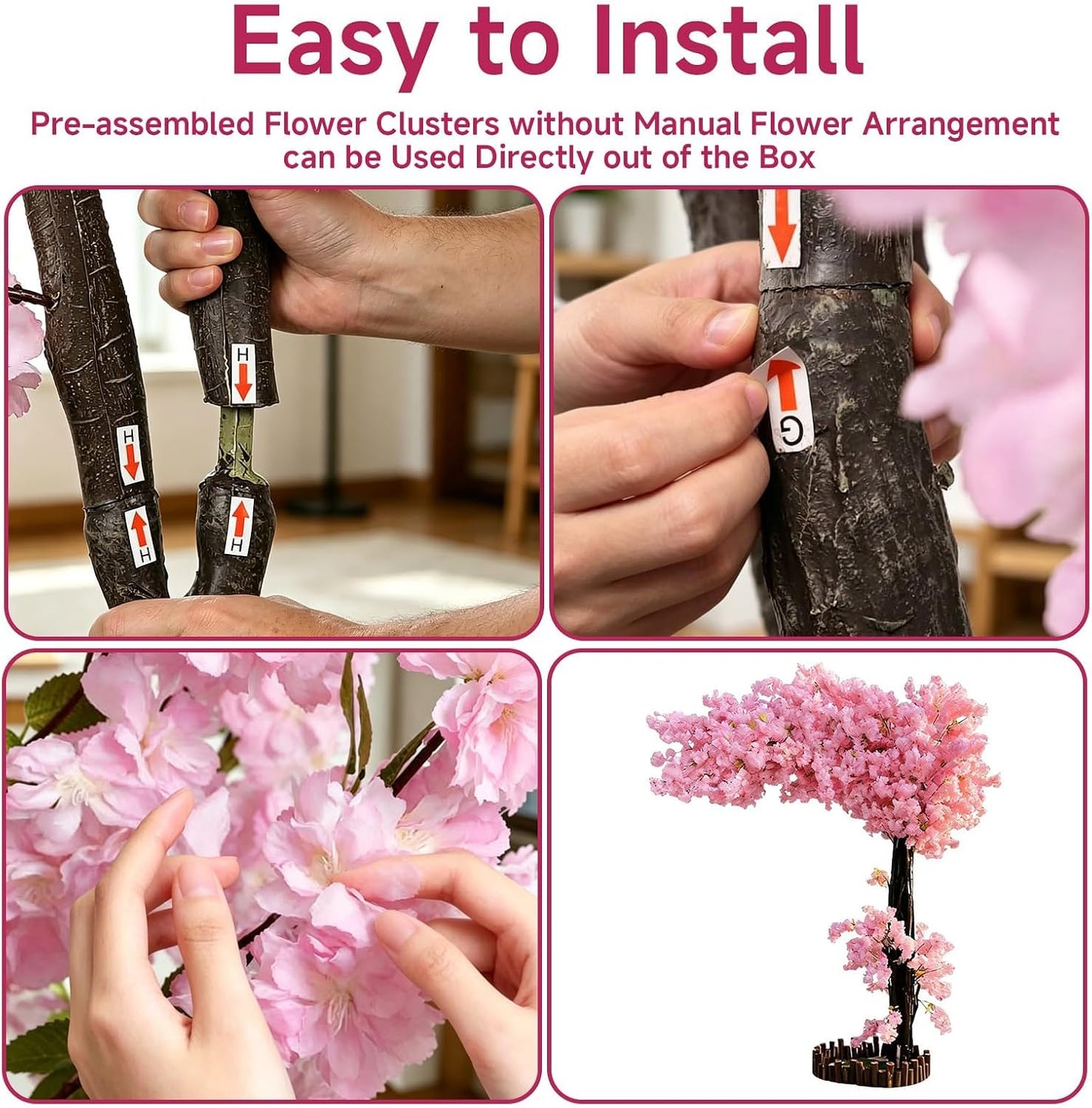 Grande Artificial Cherry Blossom Tree,Pink Faux Flower Tree Arbol De Cerezo for Home, Office, Wedding, Party & Indoor and Outdoor Decor,Extension/H 6FT x W 5FT