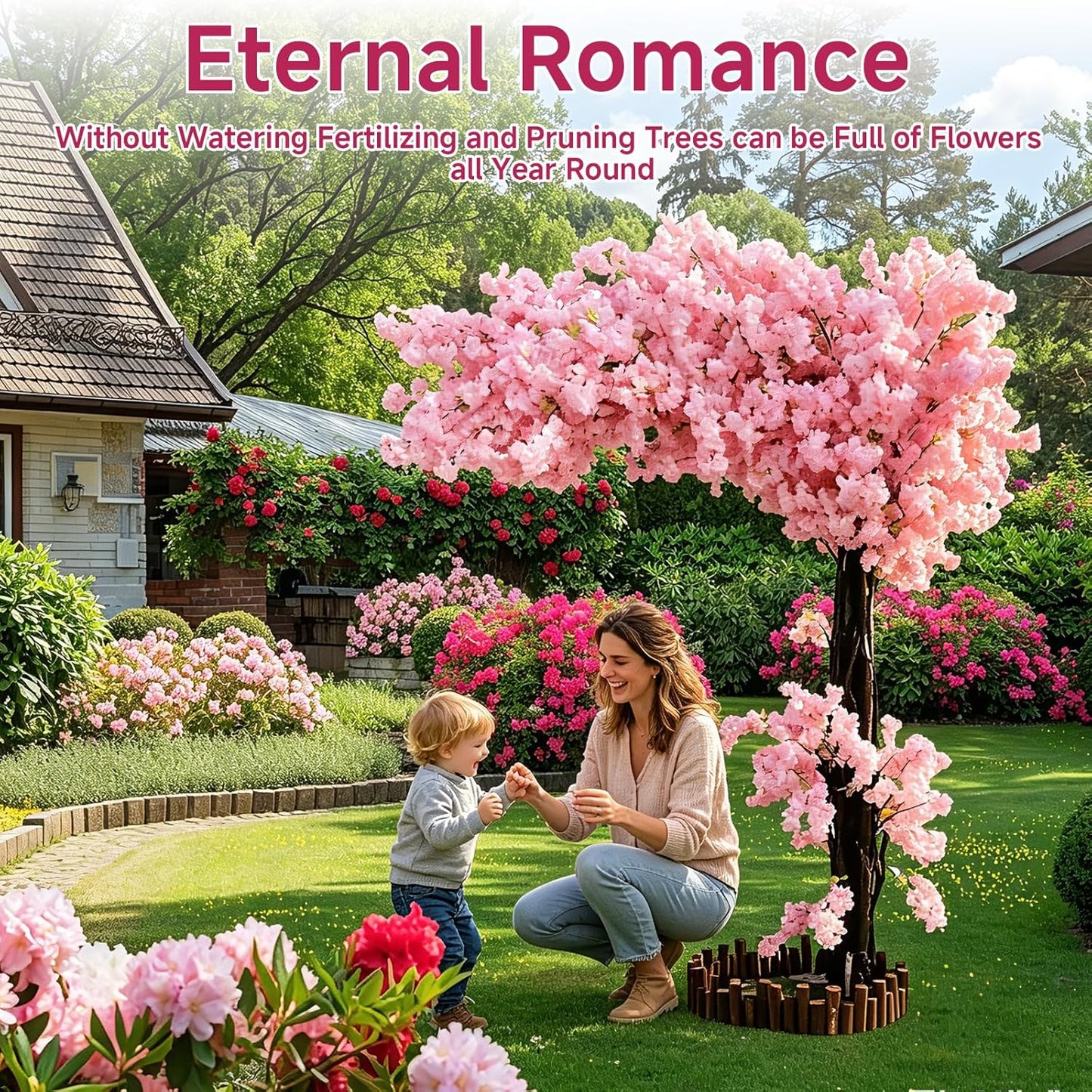 Grande Artificial Cherry Blossom Tree,Pink Faux Flower Tree Arbol De Cerezo for Home, Office, Wedding, Party & Indoor and Outdoor Decor,Extension/H 6FT x W 5FT