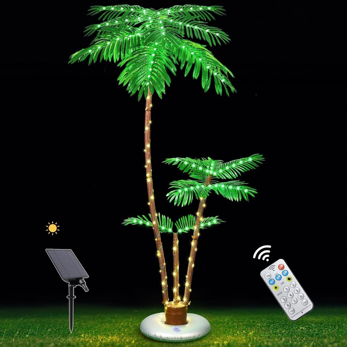 6ft Lighted Palm Tree LED Artificial Tropical Indoor/Outdoor | Metal trunk with nylon rope, heavy-duty base. 8 lighting modes, IP65 waterproof, Perfect for patio, pool, tiki bar, Christmas