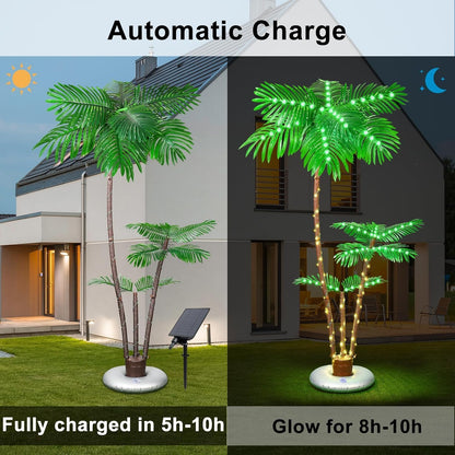 6ft Lighted Palm Tree LED Artificial Tropical Indoor/Outdoor | Metal trunk with nylon rope, heavy-duty base. 8 lighting modes, IP65 waterproof, Perfect for patio, pool, tiki bar, Christmas