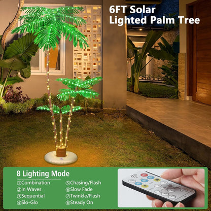 6ft Lighted Palm Tree LED Artificial Tropical Indoor/Outdoor | Metal trunk with nylon rope, heavy-duty base. 8 lighting modes, IP65 waterproof, Perfect for patio, pool, tiki bar, Christmas