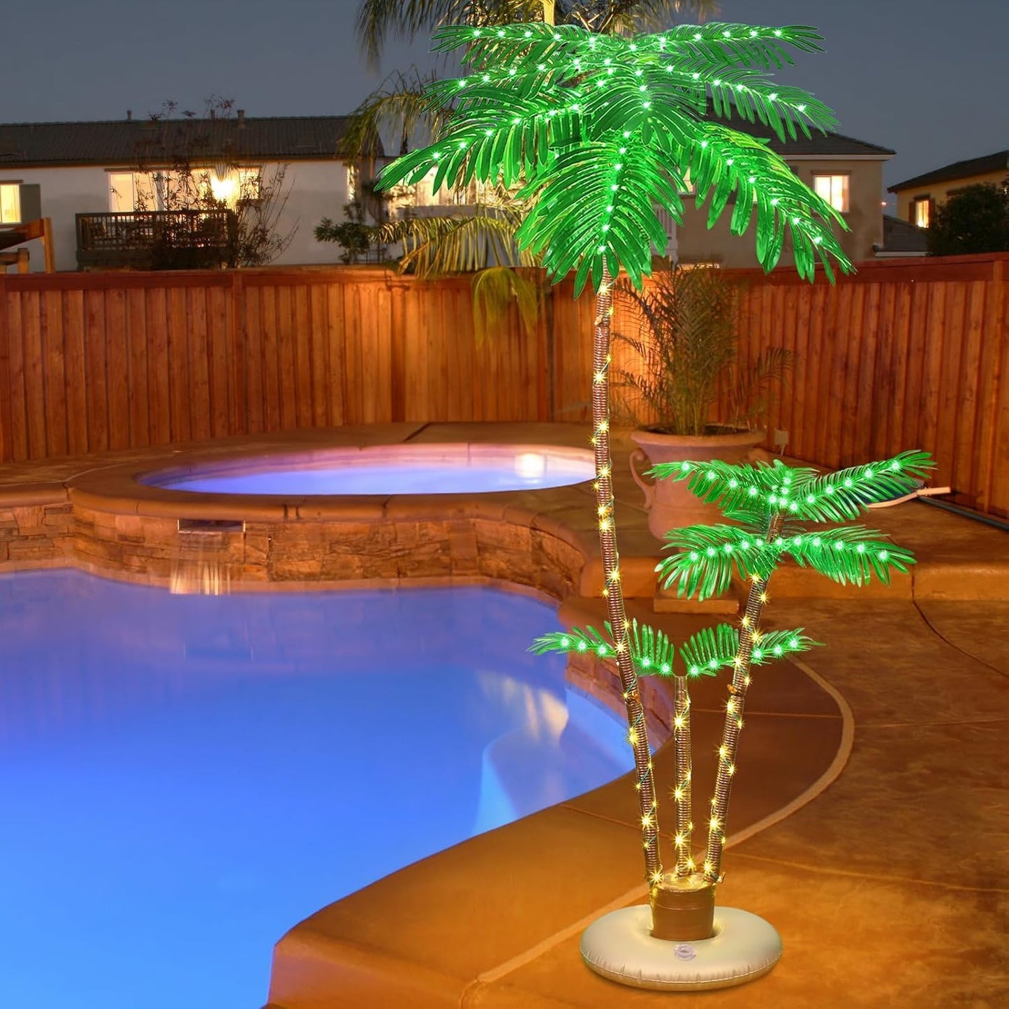 6ft Lighted Palm Tree LED Artificial Tropical Indoor/Outdoor | Metal trunk with nylon rope, heavy-duty base. 8 lighting modes, IP65 waterproof, Perfect for patio, pool, tiki bar, Christmas