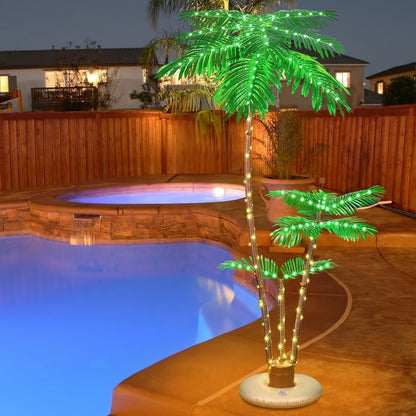 6ft Lighted Palm Tree LED Artificial Tropical Indoor/Outdoor | Metal trunk with nylon rope, heavy-duty base. 8 lighting modes, IP65 waterproof, Perfect for patio, pool, tiki bar, Christmas