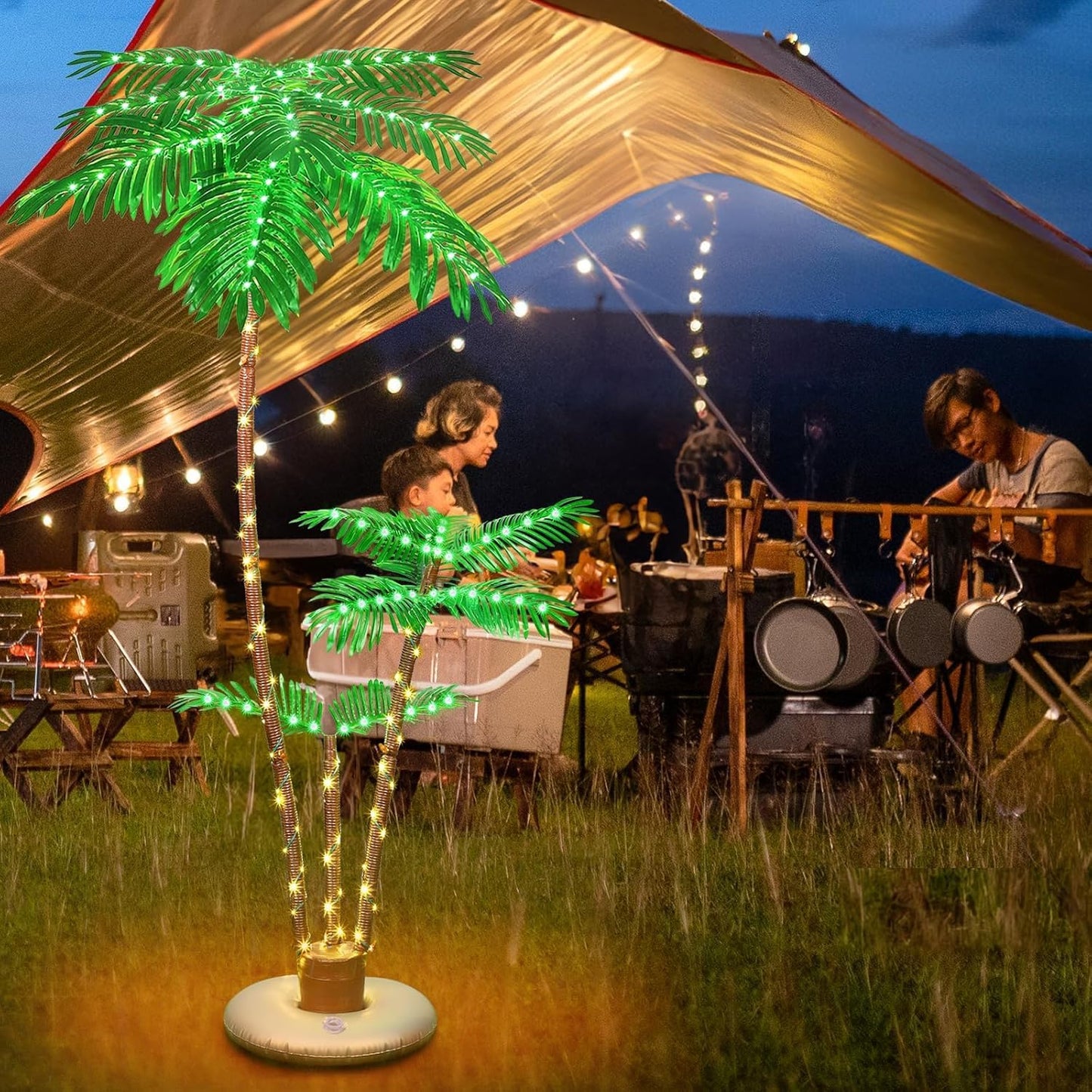 6ft Lighted Palm Tree LED Artificial Tropical Indoor/Outdoor | Metal trunk with nylon rope, heavy-duty base. 8 lighting modes, IP65 waterproof, Perfect for patio, pool, tiki bar, Christmas