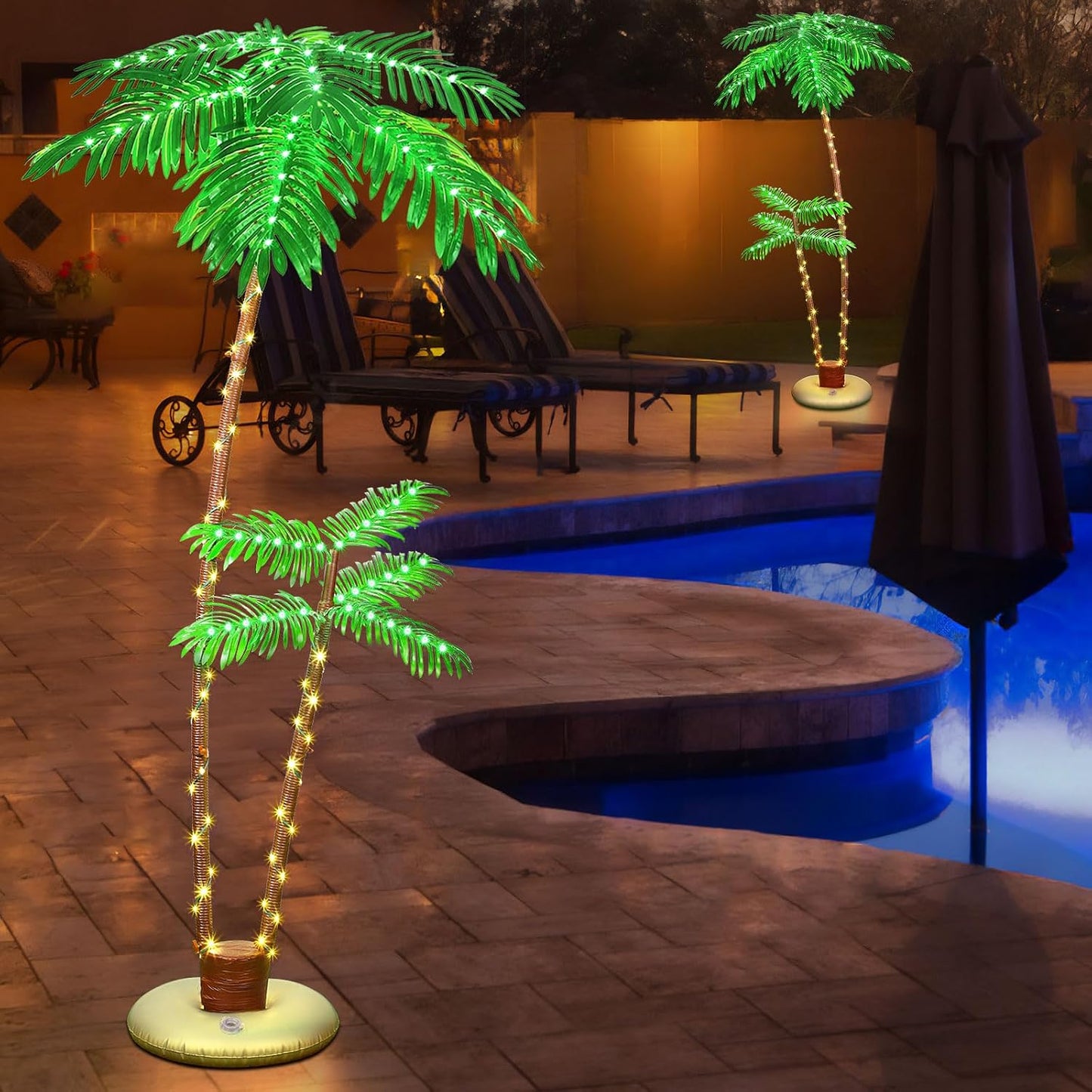6ft Lighted Palm Tree LED Artificial Tropical Indoor/Outdoor | Metal trunk with nylon rope, heavy-duty base. 8 lighting modes, IP65 waterproof, Perfect for patio, pool, tiki bar, Christmas