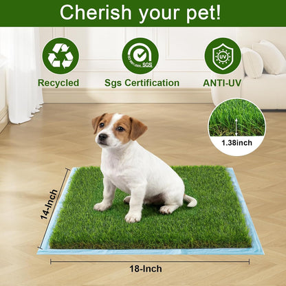 Dog Grass Pee Pads, 2 Pack 14 x 18 Inch Artificial Grass Replacement Mats for Dog Potty Trays, Soft 1.38 Inch Washable Turf with Drainage Holes, Indoor Outdoor