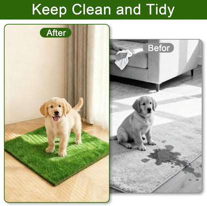 Dog Grass Pee Pads, 2 Pack 14 x 18 Inch Artificial Grass Replacement Mats for Dog Potty Trays, Soft 1.38 Inch Washable Turf with Drainage Holes, Indoor Outdoor