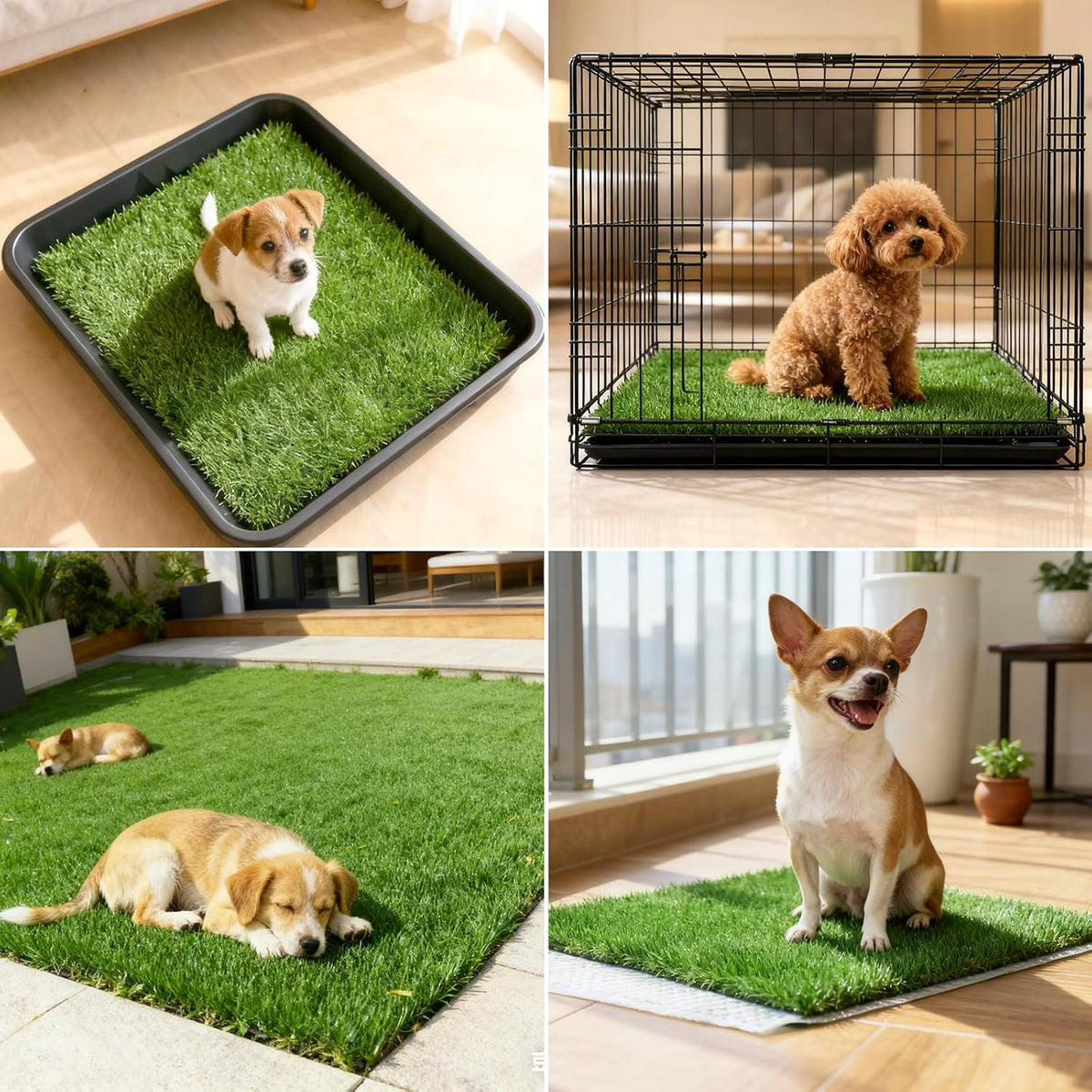Dog Grass Pee Pads, 2 Pack 14 x 18 Inch Artificial Grass Replacement Mats for Dog Potty Trays, Soft 1.38 Inch Washable Turf with Drainage Holes, Indoor Outdoor
