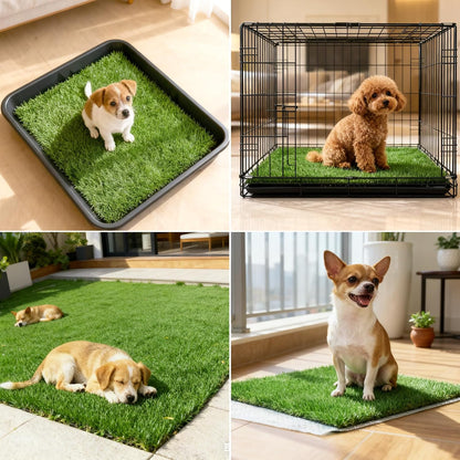 Dog Grass Pee Pads, 2 Pack 14 x 18 Inch Artificial Grass Replacement Mats for Dog Potty Trays, Soft 1.38 Inch Washable Turf with Drainage Holes, Indoor Outdoor