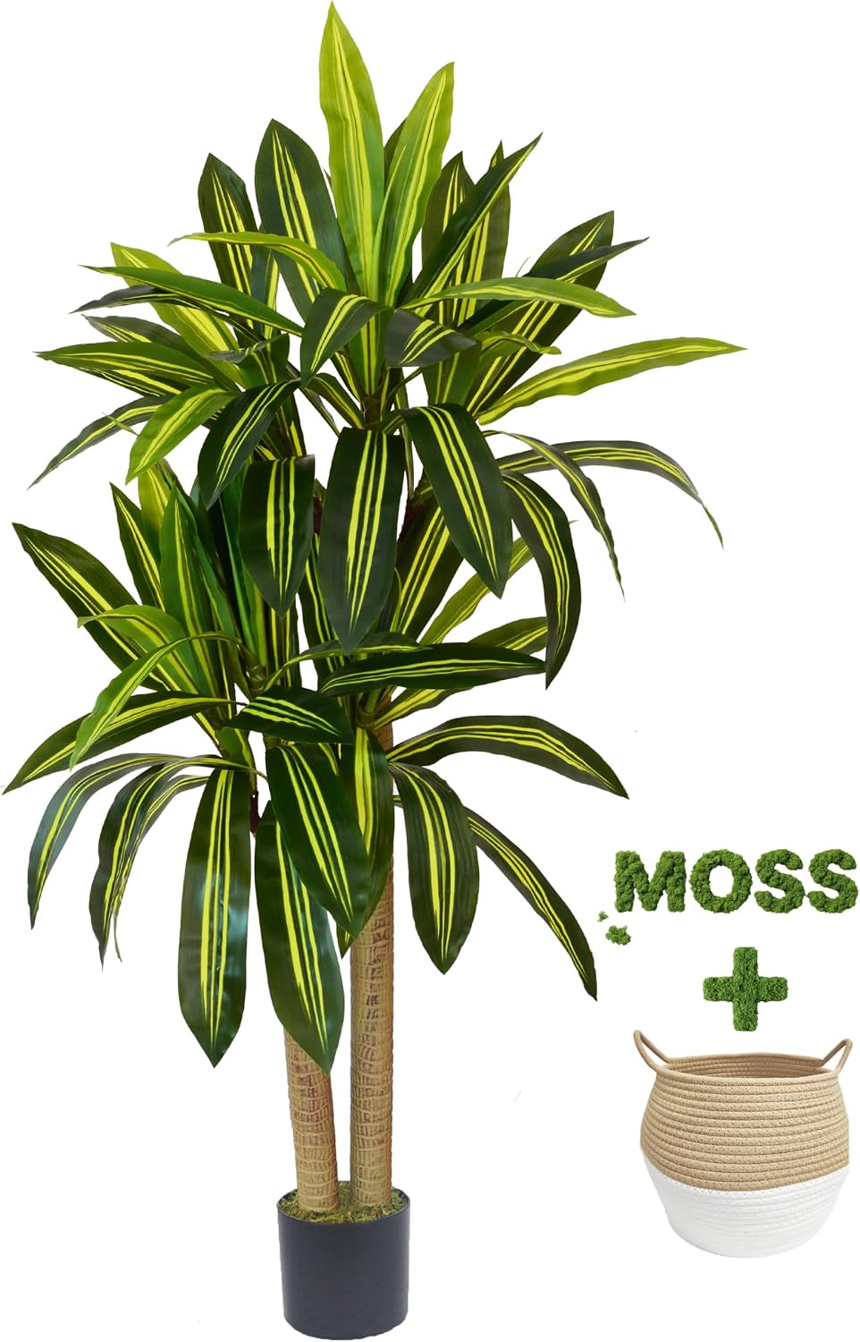 Fake Dracaena Tree 5ft Tall Artificial Plant with Woven Basket