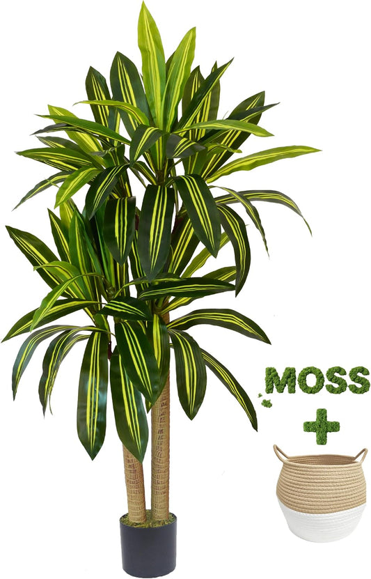 Fake Dracaena Tree 5ft Tall Artificial Plant with Woven Basket