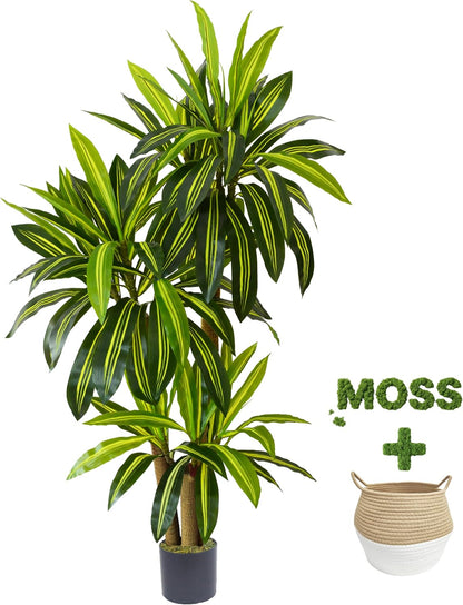 Fake Dracaena Tree 5ft Tall Artificial Plant with Woven Basket